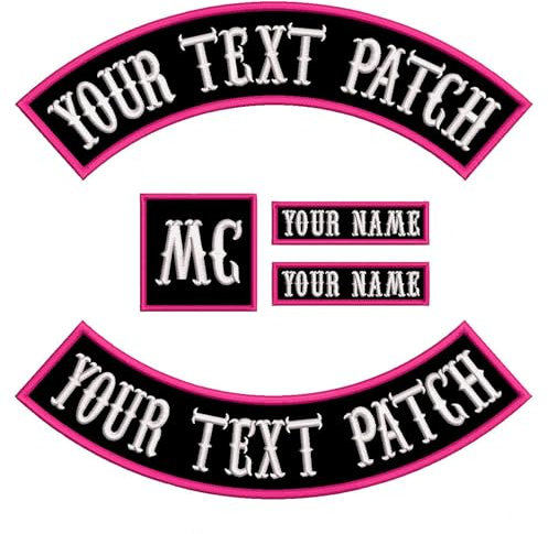 5 PCS Personalized Motorcycle Rocker Patches, Embroidered Biker Rocker Name Patch, Custom Rider Club Patch Motorcycle Patches for Vest, Jackets, Denim Jacket Iron-on