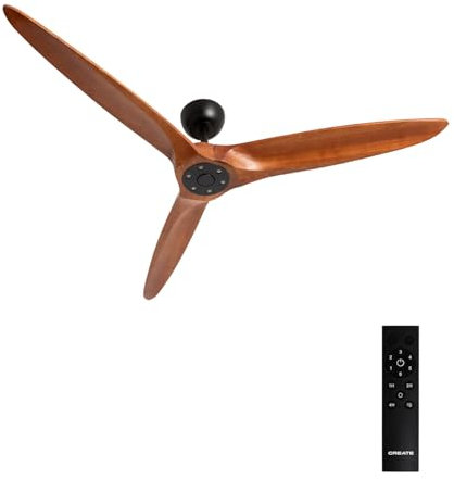 CREATE / WIND CENTURY/Ventilador de techo negro madera oscura con mando / 40W, Silencioso, Ø152 cm, 6 velocidades, programable, función verano-invierno
