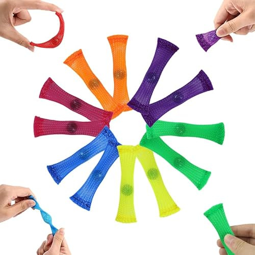 12 PCS Mesh Fidget Toys, Silent Squeezable Anxiety Mesh Tube with a Marble Inside, Multi-colour Stress Relief Toys for Adult Sensory Anxiety (Multi-colour)