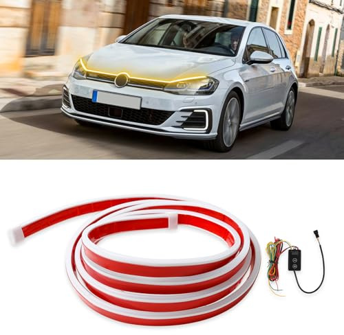 DREAMOTOR 180 cm Tagfahrlicht, Auto-Motorhauben-Lichtleiste, universell, zweifarbig, für den Außenbereich, flexibel, wasserdicht, LED-Lichtstreifen, Blinker, Tagfahrlicht für Auto, SUV, LKW