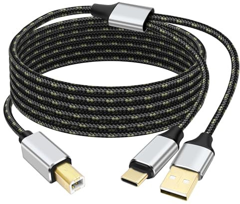 MEIRIYFA Tipo C + USB A a USB B Cavo per stampante MIDI 2 in 1 USB C/A maschio a B maschio Y splitter prolunga per stampante scanner MIDI strumento tastiera – 1,5 m