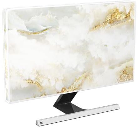 Baocicco White Gold Computer Monitor Cover with Abstract Texture Marble Design 26, 27, 28 Inch Panel Case Computer Monitor Covers Sleeve Compatible with PC Desktop and TV LCD/LED/HD Screen Cover