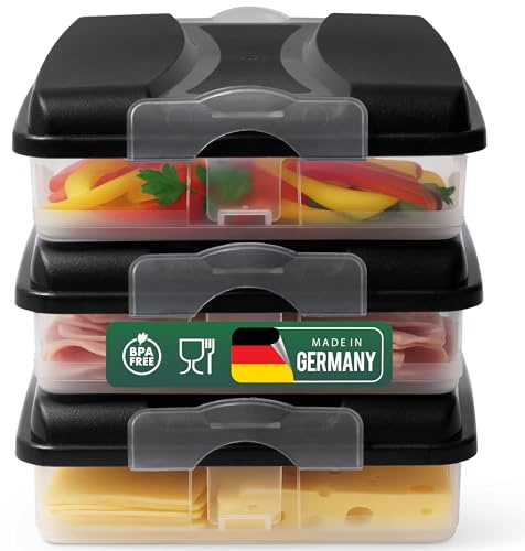 Novaliv 3x Frischhaltedosen klein mit 3x Deckel, stapelbar für Kühlschrank & Gefrierfach, Vorratsdosen Set Aufbewahrungsbox Organizer, für Aufschnitt Wurst Käse Obst Gemüse, Meal-Prep Dosen Box