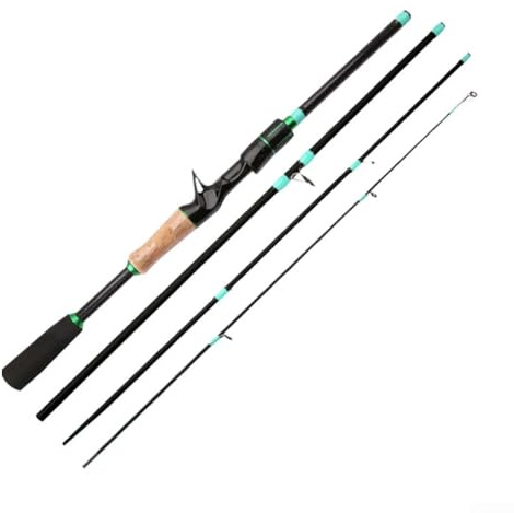 Qualoramall Angelruten, Fiberglas-Spinner, Baitcast-Angelrute, zusammenklappbar, Bachlaufstange, tragbare Köderruten, hohe Belastung, Baitcast-Fischrute, mehrteilige Angelrute