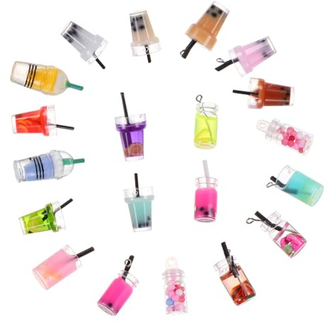 AUTSUPPL 20 Stück Teiliges Mini Milchtee Becher aus Resin DIY Zubehör für Puppenhaus Handgefertigte Mini Deko Vielseitig als Handyhüllen material Süße Bastelideen für Bubble Tea Fans