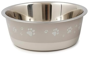 Paw Print Bowl - Stainless Steel Dog Bowls with Nonslip Silicone Bottom, Pet Feeding Bowls for Cat, Pups-Food and Water Bowls for Small Medium Large Dogs (Beige)