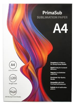 PrimaSub, Vibrant A4 Sublimation Paper, 210x297mm, 100 Sheets, 120GSM, Compatible with EPSON, SAWGRASS, RICOH and Brother Sublimation Printers - Rapid Drying with Superior Definition
