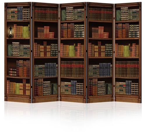 LUMASOUL Paravent Raumteiler Innen einseitig Bedruckt 225x172 cm Bibliothek | 3 teilig Vorderseite mit Motiv, neutrale Rückseite, faltbar, freistehend und dekorativ, als Trennwand f13ür Wohnräume