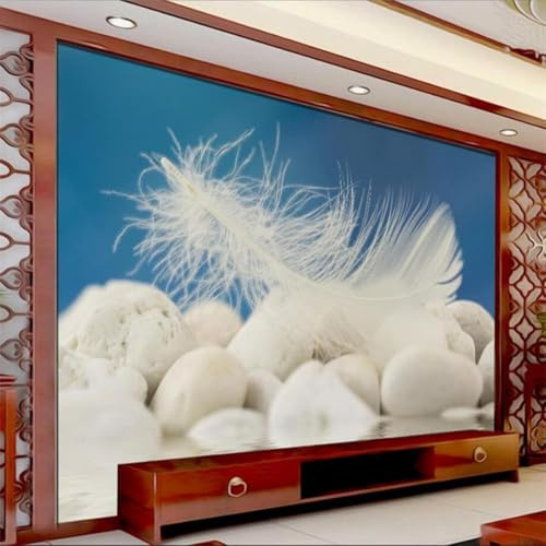 Tzxztt Minimalistisch Dreidimensional Weiß Federn Kieselsteine Moderne 3D Tapete Hochwertige Strukturierte Seide Neutrale Material Ideal Für Wohnzimmer Schlafzimmer-300cm×210cm