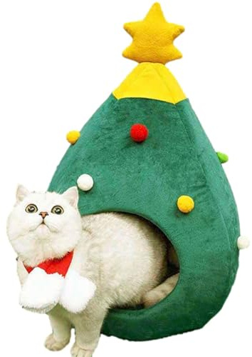 Cāt Tente de Sapin de Noël Portable pour Chat – Maison pour Chats en Forme d'arbre de Noël – Lit Portable Vert pour Animal Domestique – Lit d'intérieur pour Chat – Lit d'intérieur pour Chat – Maison