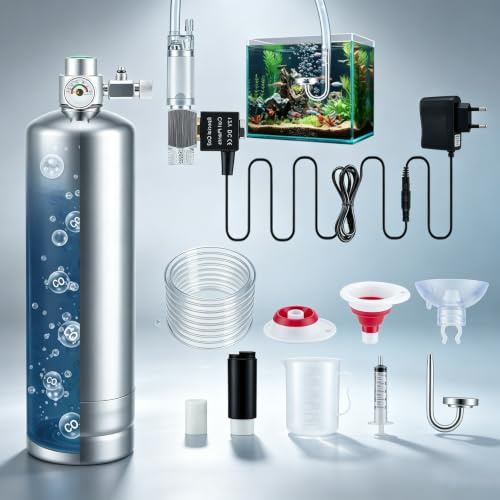 2L CO2‑Speicheranlage Aquarium Komplett‑Set Edelstahl‑Speicherflasche (ohne CO2‑Füllung) Kit Magnetventil, Diffusor Blasenzähler zur Speicherung von selbst erzeugtem Kohlenstoffdioxid Aquarienpflanzen