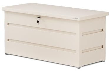 Jan Nowak Gartenbox Metall 360 L Auflagenbox wasserdicht abschließbar Kissenbox Stahl Balkonbox Terrassenbox Outdoor Aufbewahrungsbox mit Gasdruckfedern Sitzfunktion 119 x 58,7 x 52 cm