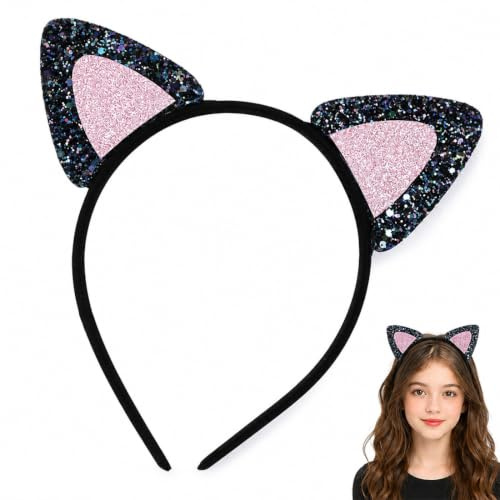 ZVKACT 1 Stück Katzenohren Haarreif, Schwarz-Rosa, Kinder Kostüm, Karneval, Mottoparty, Cosplay, Standardgröße