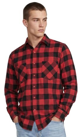 Urban Classics - Chemise de loisirs - coupe droite - Col Chemise Classique - Manches Longues Homme, Multicolore (Black/Red), Small (Taille fabricant: Small)