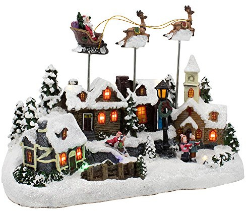 Kurt Adler Battery Operated Musical LED Village with Santa and Deer, 11-Inch