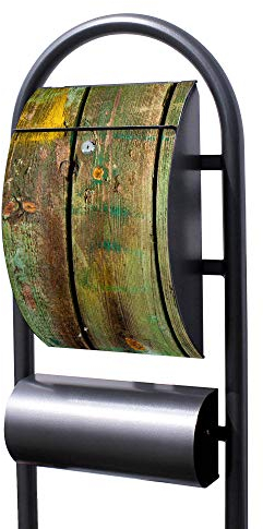 Banjado® Stand Briefkasten in Hammerschlag-Optik in Größe 150x47x22cm mit Motiv Grünes Holz - Briefkasten mit Standfuß/Postkasten freistehend als Standbriefkasten mit Zeitungsfach