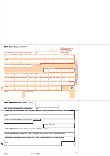 Litfax – SEPA Überweisung Zahlschein für WinBankformular, Format: DIN A4, Quittungs-Talon links, 1-fach ohne Durchschlag (100 Stück)