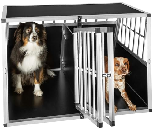 tectake® Dog Crate in Robust Aluminium, Durable Dog Cage with Spacious Interior & Lockable Doors, Easy to Clean, Dog Travel Crate with Trapezoidal Shape for Cars, Incl. Divider - 104 x 90.5 x 69 cm