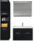 Badezimmer Badmöbel Set Paso LED 80cm Waschbecken Hochglanz Schwarz Fronten - Unterschrank Hochschrank Waschbecken Spiegelschrank