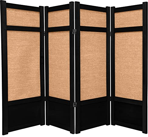 Oriental Möbel kurz Büro Partition, 122 cm Low Woven Jute Japanische Shoji Screen Raumteiler, schwarz 4 Panel