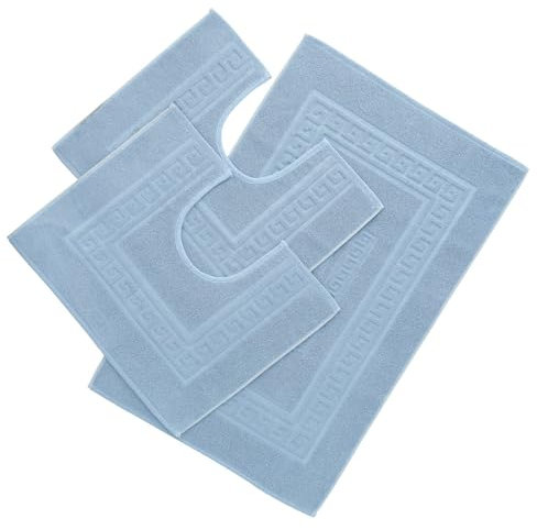 CASA TESSILE Torino Set 3 tappeti Bagno in Spugna, 1 cm 60X90 + 2 Girowater cm 60x45 - Azzurro