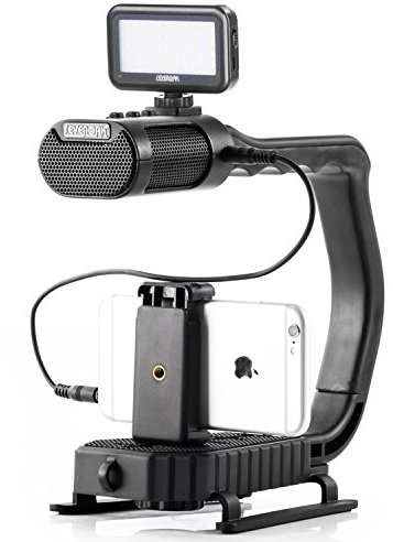 Stabilisateur Portable et lumières LED vidéo pour Skateboard DJI OSMO iPhone 15 14, poignée Sevenoak et Micro stéréo intégré pour Smartphone GoPro Canon Alpha RX0 DSLR caméra caméscope (MICRIG+PL30)
