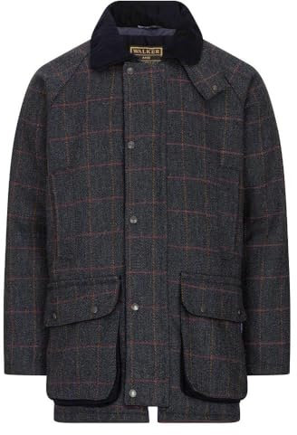 WALKER AND HAWKES Herren Country-Jacke aus Tweed - für die Jagd geeignet - Blau - Blauer Tweed - M (42-44)