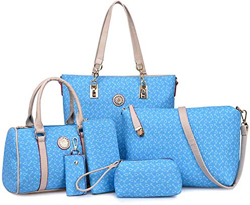 KEEPOP Damen Handtaschen Set 6tlg PU Leder Geldbörse Set Schulter Crossbody Umhängetasche (Himmelblau)