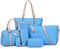 KEEPOP Damen Handtaschen Set 6tlg PU Leder Geldbörse Set Schulter Crossbody Umhängetasche (Himmelblau)