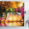 ABAKUHAUS Spa Duschvorhang, Romantischer Garten, Stoffliches Gewebe Badezimmerdekorationsset mit Haken, 175 x 200 cm, Grün Weiß Lila