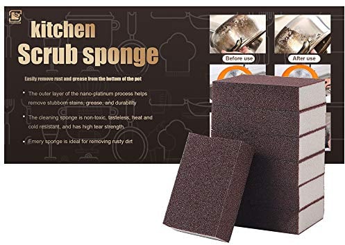 FoamWorld 6Pcs Emery Sponge, Magic Carborundum Sponge Washing Kitchen Cleaner Tool, Just Add Water, No Odor Durable Thick Nano Sponge Descaling Rust Home Dish Bathroom Cleaning Pads 3.9 x 2.8 x 1