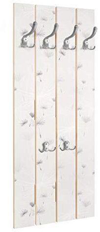 Bilderwelten Wandgarderobe Holz - Pusteblumen Light Garderobenpaneel + Haken Chrom, 100x40 cm