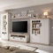 Lomadox Landhaus Wohnwand Pinie weiß mit Vitrine & Highboard, TV-Lowboard & Regal inkl. LED-Beleuchtung