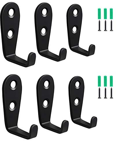 Kalolary 6PCS Wandbefestigung Haken Wandhaken, Strapazierfähiger Haken Kleiderhaken Kleiderbügel Wandhaken mit 12 Schrauben für die Küche Badezimmer Hut Schal Tasche Handtuch Schlüsselkappe (Schwarz)