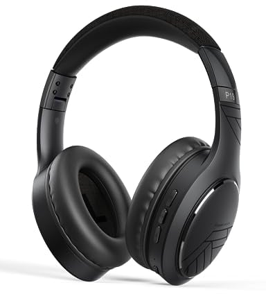 PowerLocus P19 Bluetooth Over Ear Kopfhörer, Kabellose Kopfhörer mit Mikrofon, 70std. Spielzeit, Hi-Fi Tiefe Bässe, Faltbar Headset für iPad/Handys/Laptops/PC (Schwarz/Grau)