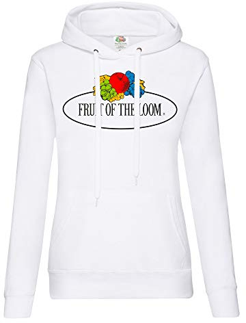 Fruit of the Loom Damen Kapuzenpullover mit großem Vintage-Logo, Farbe:weiß - Vintage-Logo groß, Größe:XS