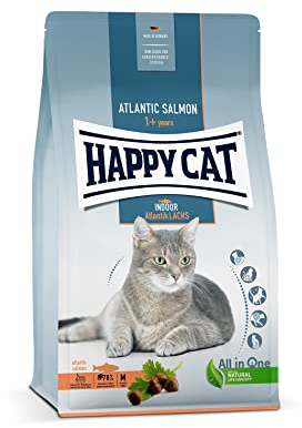 Happy Cat 70589 - Indoor Adult Atlantik Lachs - Katzen-Trockenfutter für ausgewachsene Katzen und Kater - 4 kg Inhalt