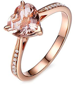 KnBoB Damen Trauringe Rosegold 750 Elegant Herz Orange Rosa Morganit 1.45ct mit Weiß Diamant 0.07ct Ring Größe 54 (17.2)