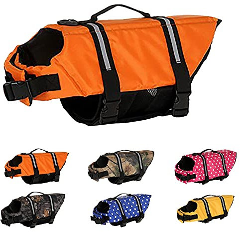 Chenout Giubbotti Di Salvataggio Per Cani Pet Giubbotto Dog Vest Life jacket Gilet Riflettente Pet Dog Domestici Salvagente Gilet Con Manico Per Cani Piccoli, Medi e Grandi, Taglia Regolabile