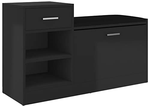 vidaXL Schuhbank Schuhschrank Sitzbank Schuhablage Schuhregal Schuhaufbewahrung Schuhständer Schuhkipper Hochglanz-Schwarz 94,5x31x57cm Holzwerkstoff