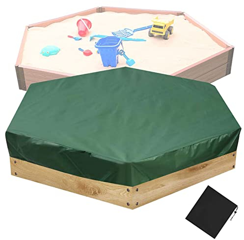 YSUEFIJO Sandkasten Abdeckung Hexagon 230x200cm Abdeckung für Gartenmöbel Wasserdicht, Sandboxen Sandspielzeug Sandkastenabdeckung 210D Oxford Gewebe Wasserdicht mit Aufbewahrungstasche Grün