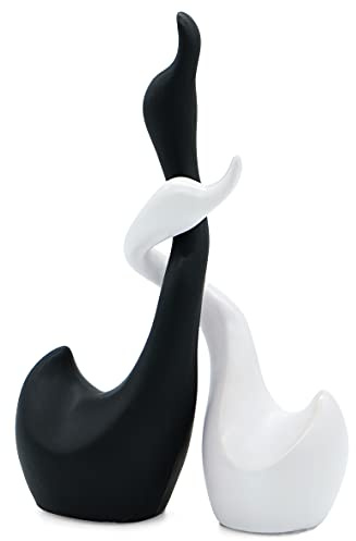Vaudagio Liebevolle Schwäne in Schwarz und Weiß - Dekofigur Schwanenpaar 22,9 cm hoch als handgefertigte Keramik Skulptur Set - Tierfiguren Wohnkultur modern als Geschenk