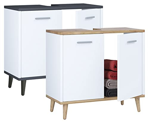 VCM Holz Waschbeckenunterschrank | Badschrank | Maße: H. 56 x B. 60 x T. 28 cm | 2 große Drehtüren - Landos