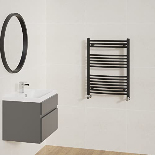 NRG Curved Black Bathroom Towel Rail Radiator Central Heating 800x600mm
