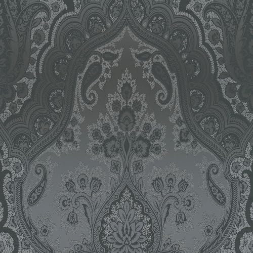 Barock Tapete Profhome 387085-GU heißgeprägte Vliestapete glatt mit Paisley Muster glitzernd schwarz dunkel-grau gold 5,33 m2
