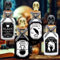 Ainswei Halloween Decorations Indoor, 4 Potion Bottle with Cork, 12PCS Label Halloween Stickers, Black and White Apothecary Glass Bottles, For Tiered Tray Table Home Room Halloween Decor