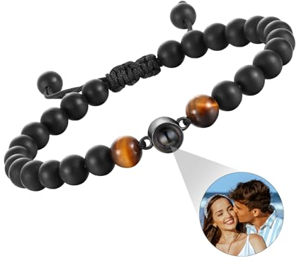 ALBERTBAND Herren Armband Perlenarmband Personalisierte Projektion Armband mit Foto Kreatives Geschenk für Ihn Ehemann Papa Freund Geburtstag Vatertag Geschenk (BA-5)