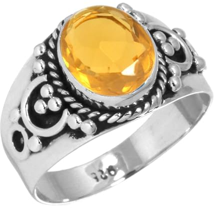 925 Sterling Silber Ring Citrin Quarz Handgemacht Schmuck Größe 70 (22.3) (99053_CIT_R132)