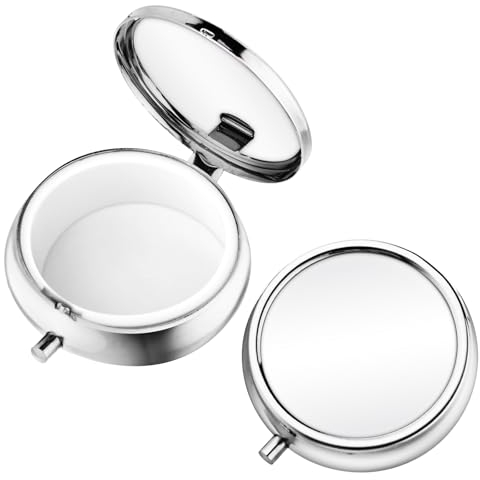 Pillendose 2 Stück Kleine Pillendose Handtasche Oder Tasche Tragbarer Süßer Pillenbehälter Metall Pillendose Dekorativer Halter für Medikamente Vitamine Fischöl Und Nahrungsergänzungsmittel (Silber)