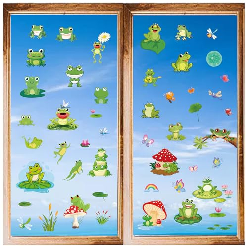 craspire 8 Stile Frosch-Fensteraufkleber, Grüne Tier-Wandaufkleber, Abziehen Und Aufkleben, PVC, Wasserfest, Selbstklebende Aufkleber, Dekor Für Kühlschrank, Schlafzimmer, Wohnzimmer, Küche, Geschäft